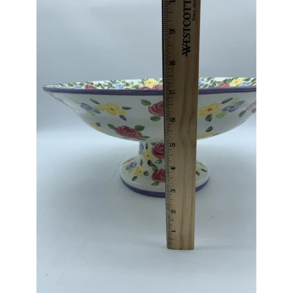 Don Swanson TableTops Unlimited Hand Painted‎ Chintz Pedestal Fruit Bowl Vintsge